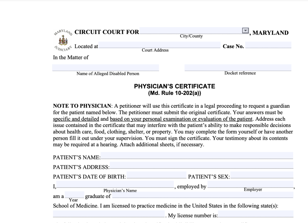 This is Maryland court form CC-GN-019 that's used in a guardianship hearing,